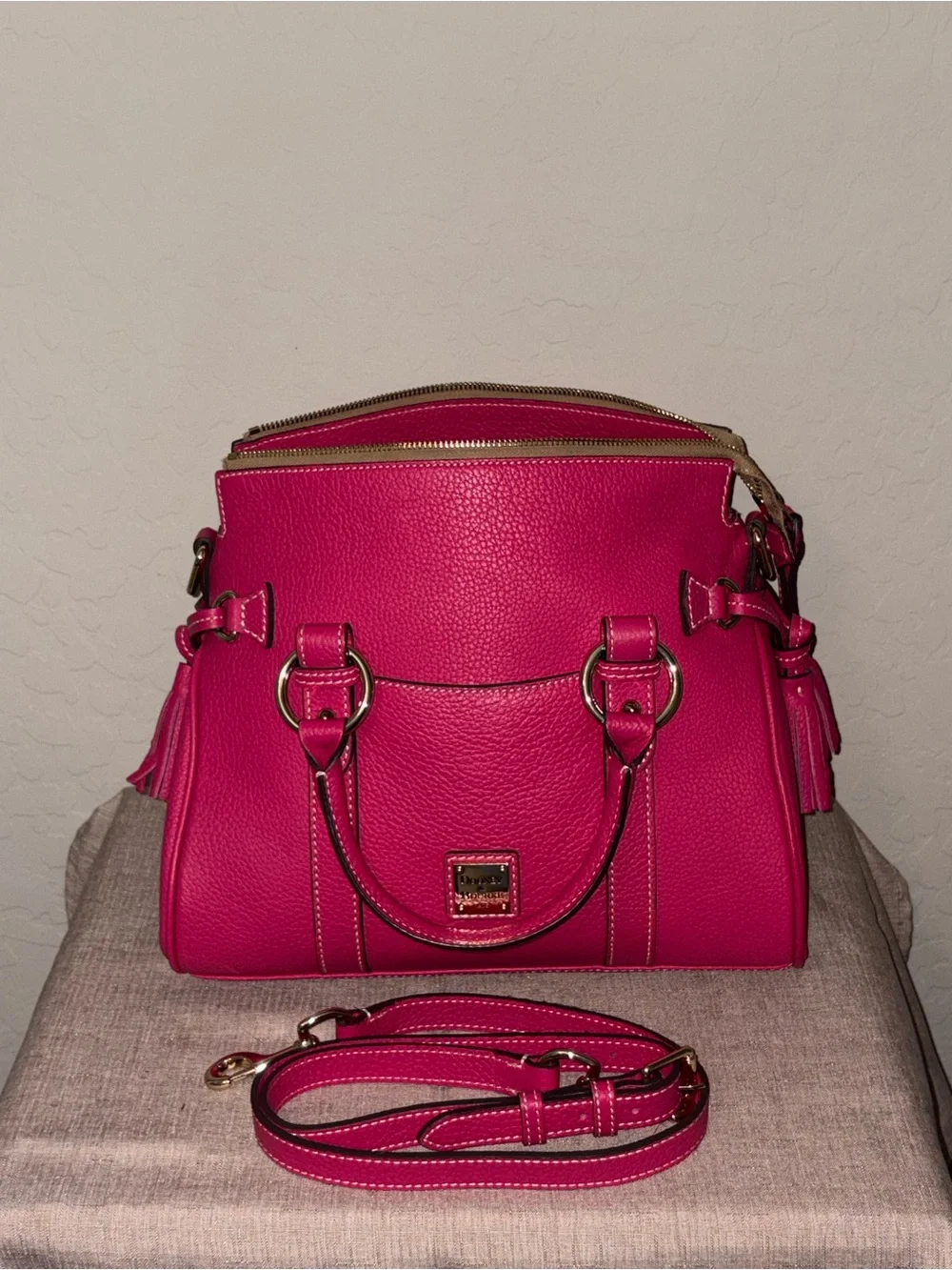 Dooney & Bourke Fucshia Sorrento Leather Satchel with Removable Strap